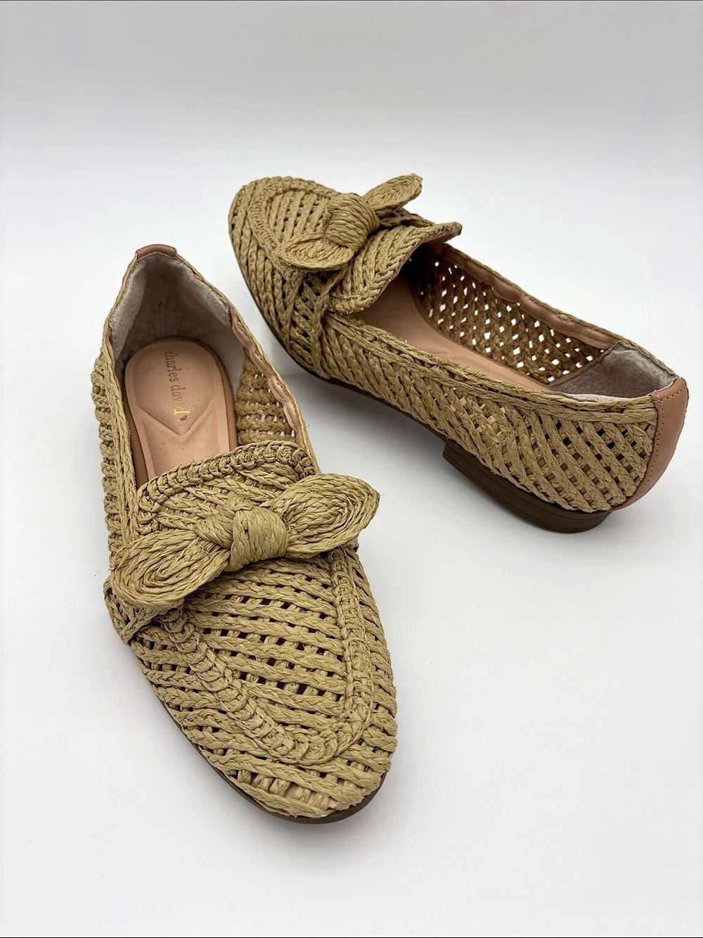 Charles David Finite Bow Loafer Woven Flats Brown/ Tan Women’s US 8.5M #778